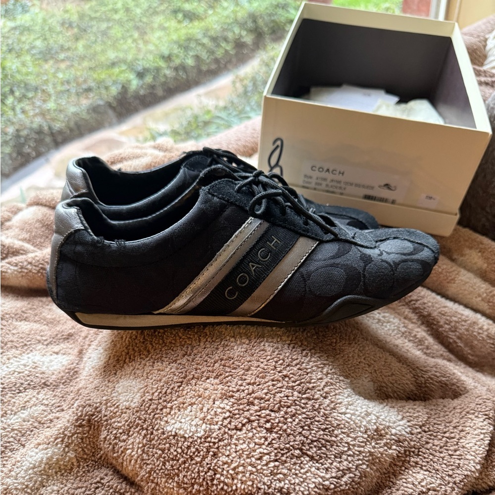 Y2K Coach Jayme Signature Canvas Sneakers Black Silver Racing Style Sz 8 Box - Picture 4 of 15
